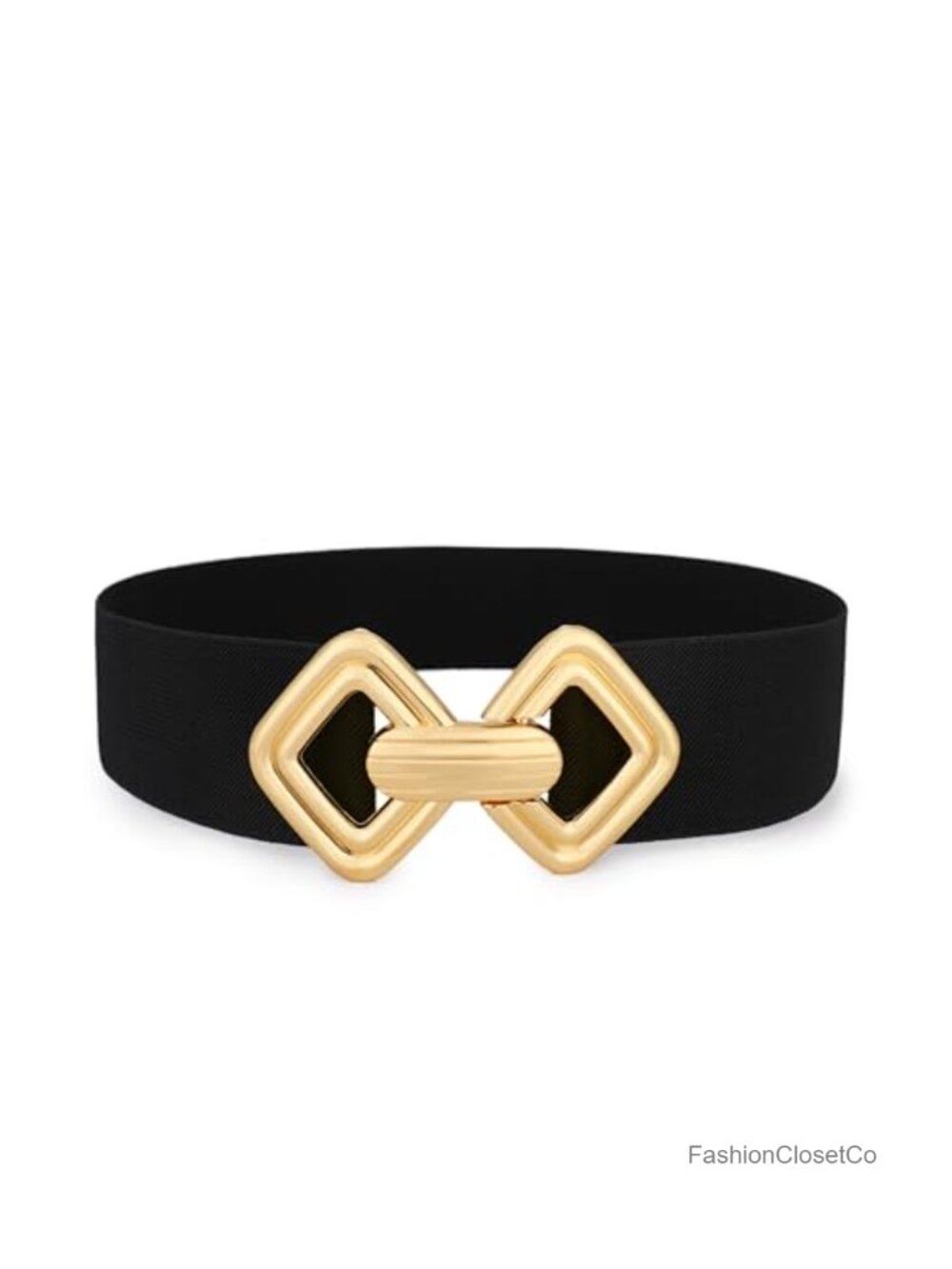 Vintage Stretchy Wide Waistband Belt with Gold Buckle for Dresses